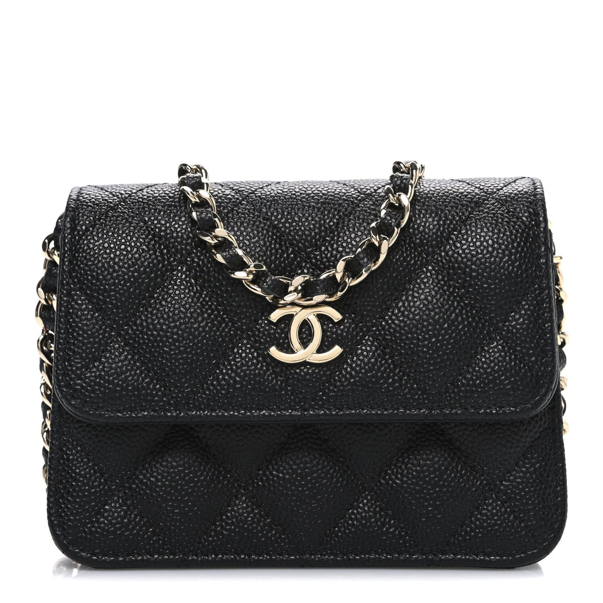 Caviar Quilted Mini Ribbon Wallet On Chain WOC Black