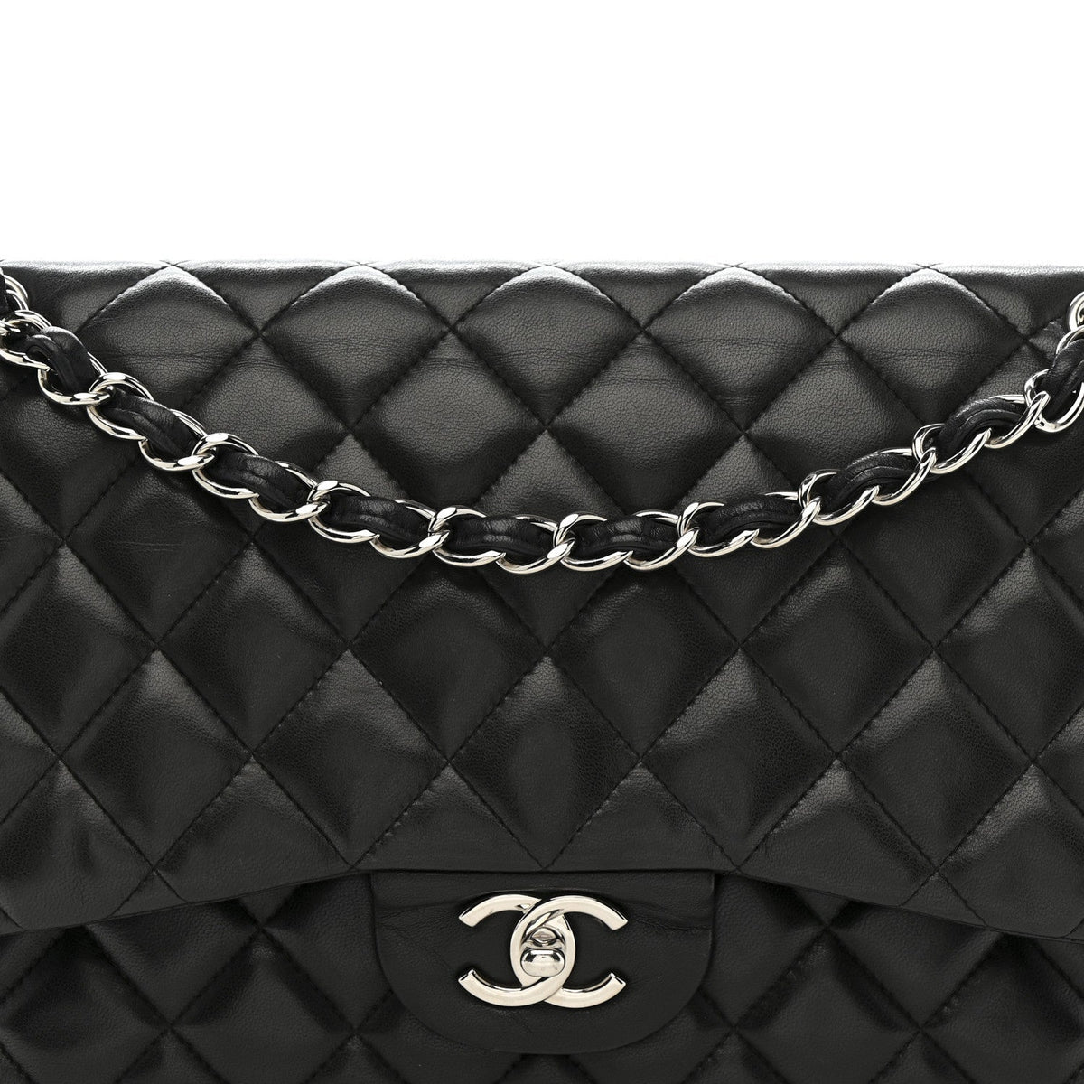 Lambskin Quilted Jumbo Double Flap Black
