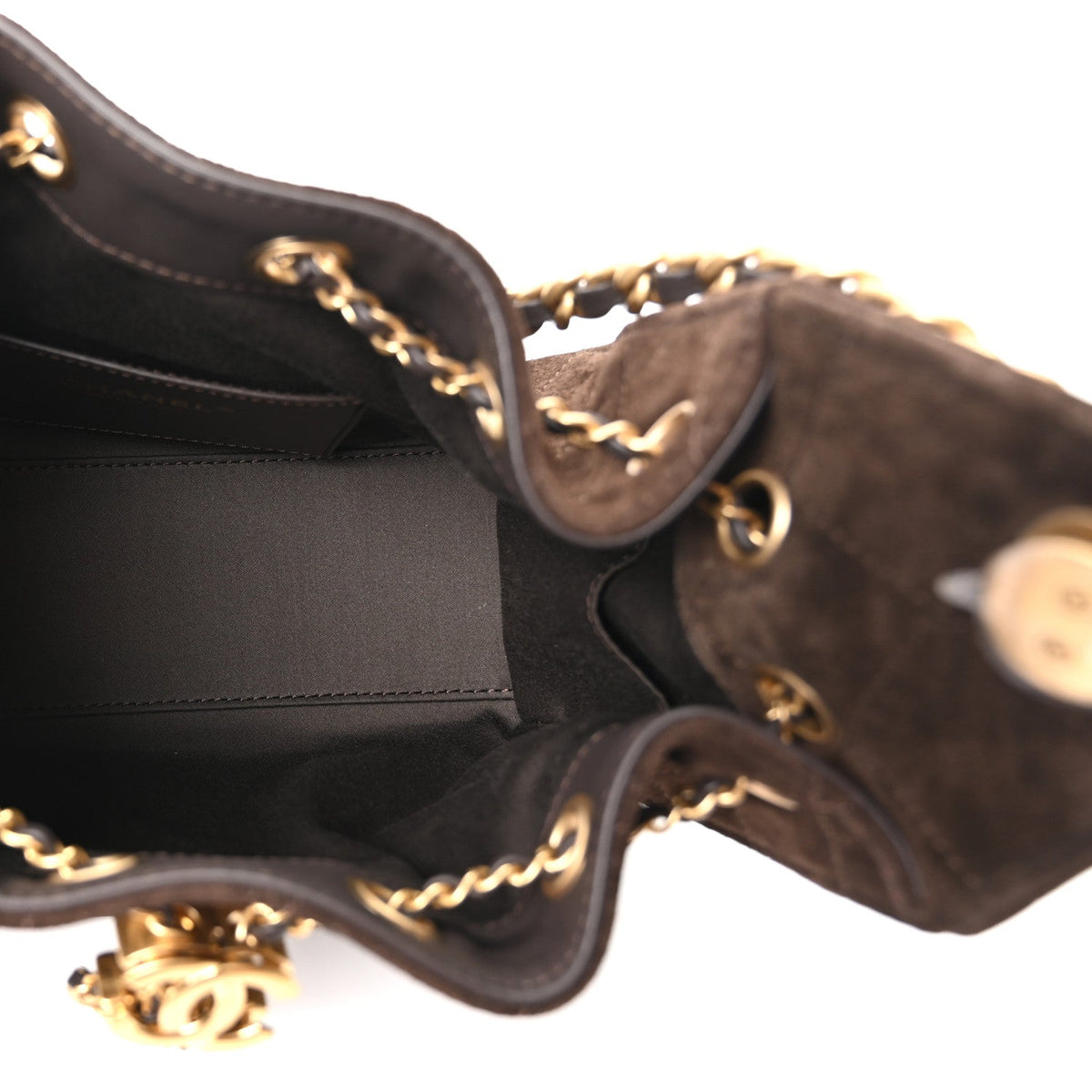Suede Quilted Mini Chanel 25 Handbag Dark Brown