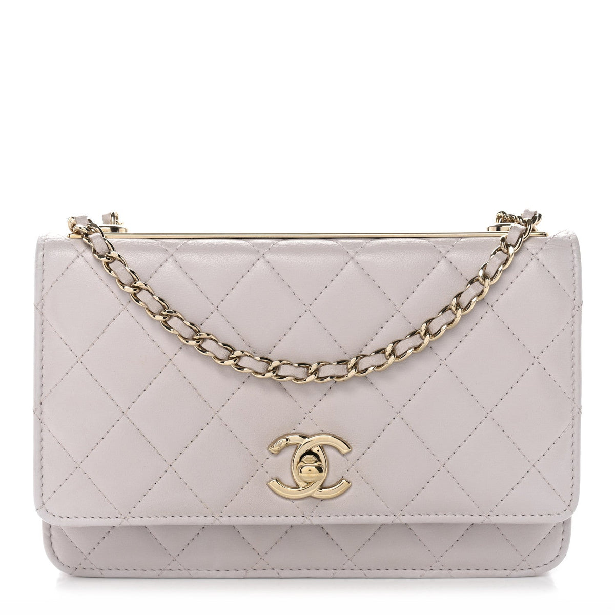 Lambskin Quilted Trendy CC Wallet On Chain WOC Lilac
