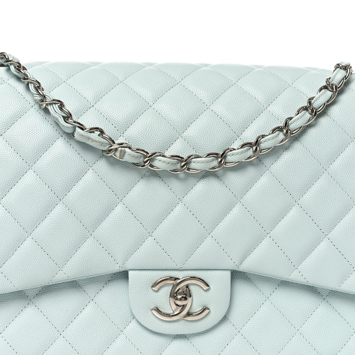 Caviar Quilted Maxi Double Flap Light Blue