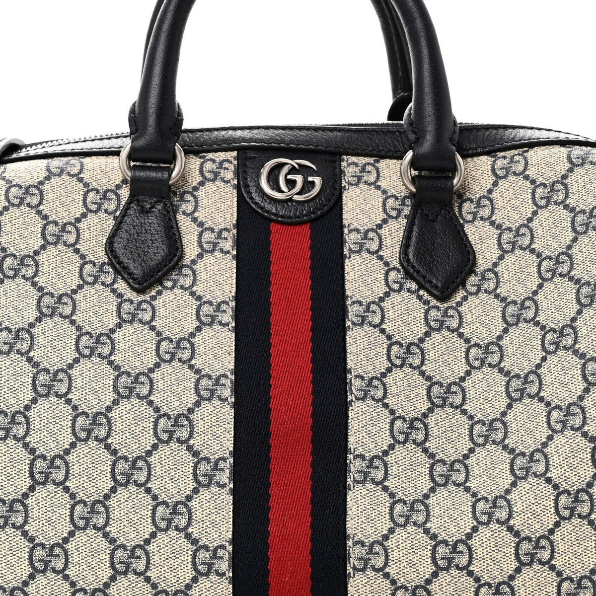 GG Supreme Monogram Web Medium Ophidia Top Handle Bag Beige Blue