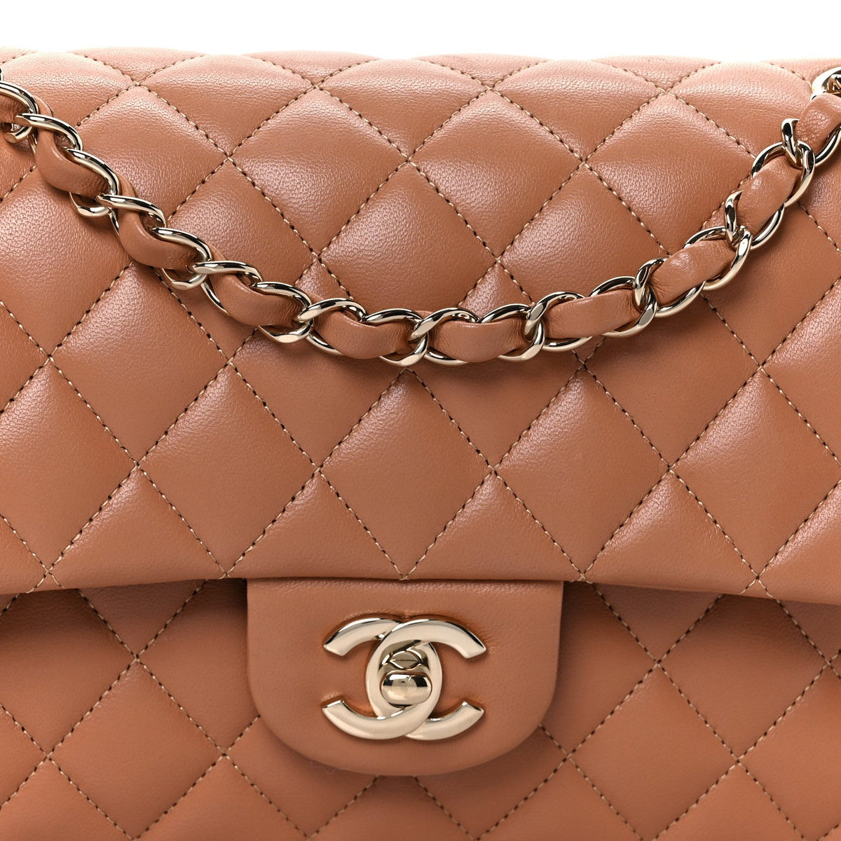 Lambskin Quilted Medium Double Flap Brown