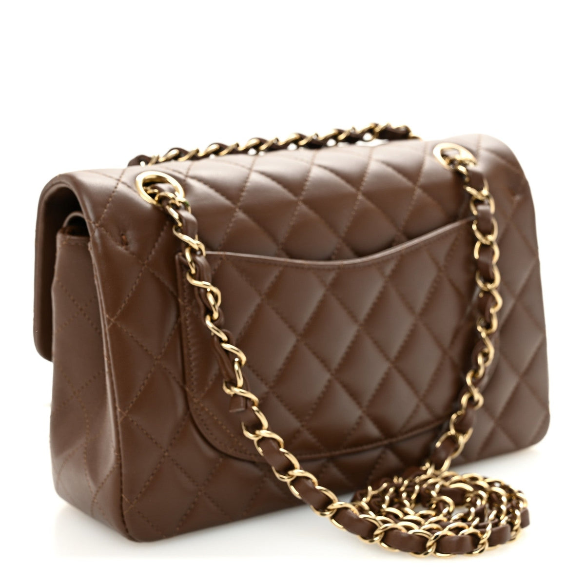 Lambskin Quilted Small Double Flap Brown