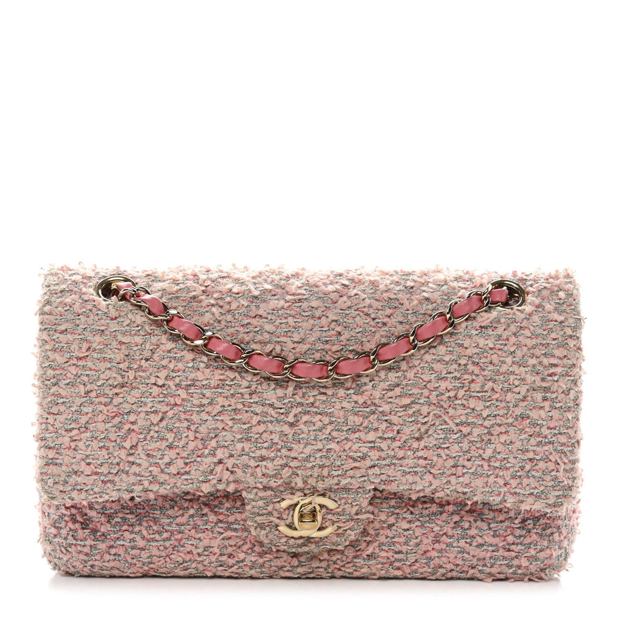 Tweed Medium Double Flap Pink