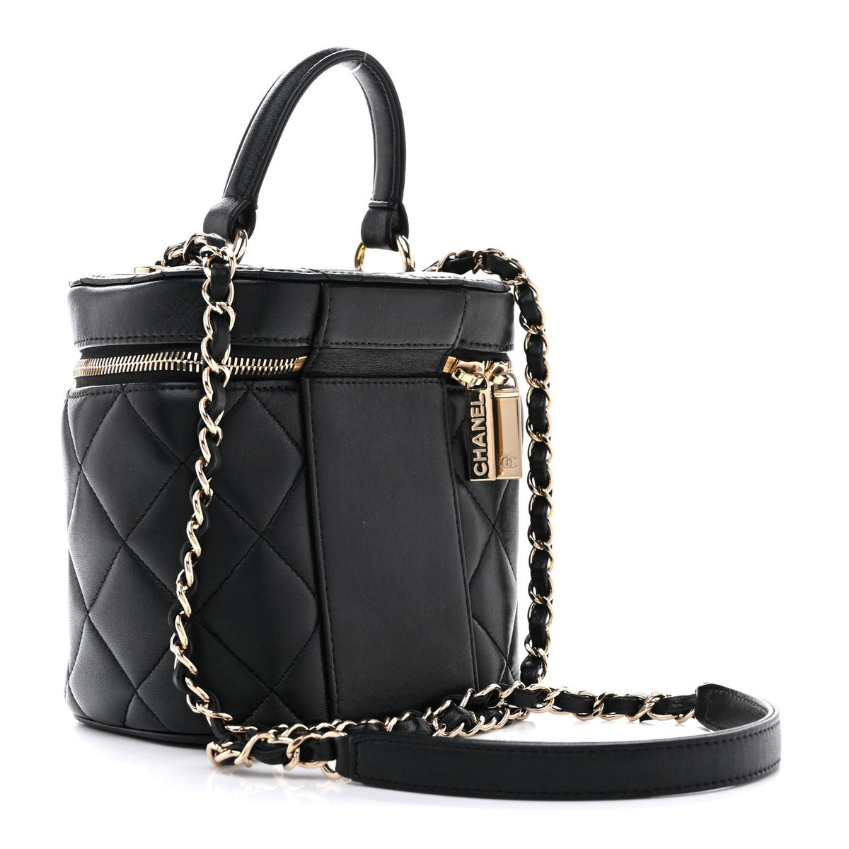Lambskin Quilted Trendy Vanity Case Black
