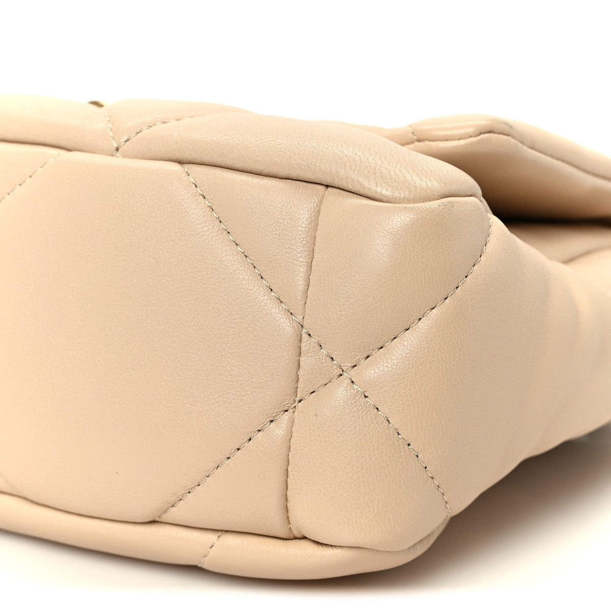 Shiny Goatskin Quilted Medium Chanel 19 Flap Beige
