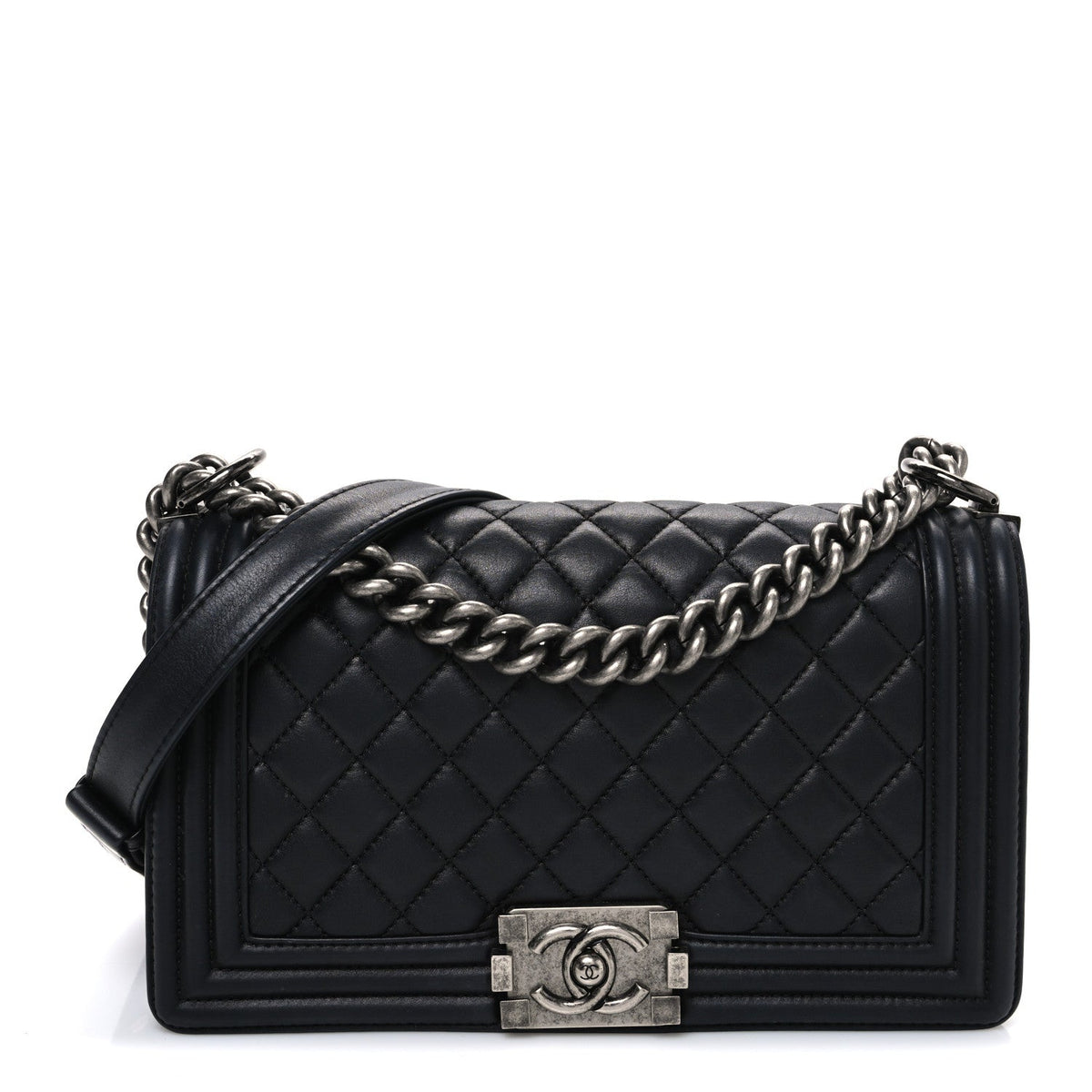 Lambskin Quilted Medium Boy Flap Black