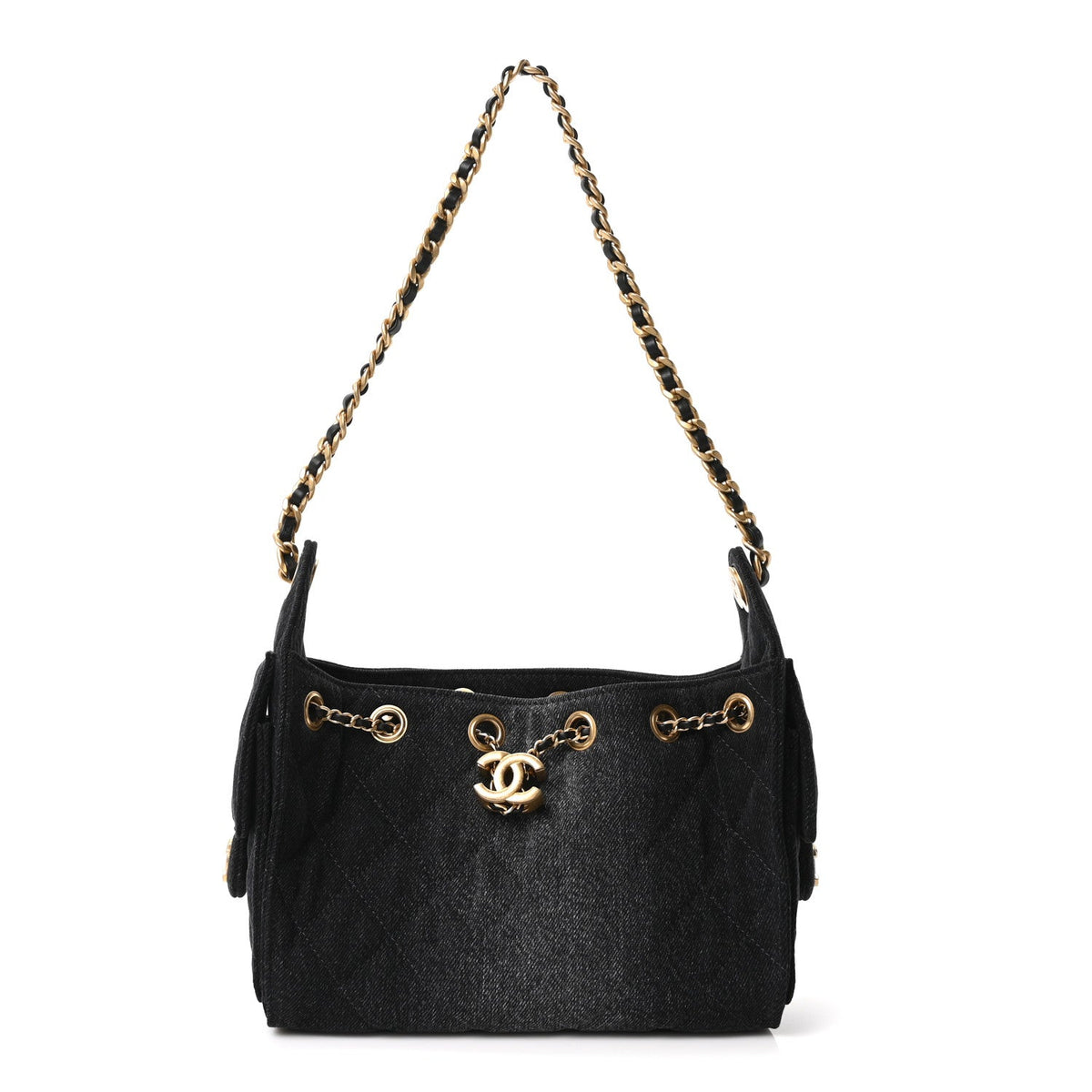 Washed Denim Quilted Mini Chanel 25 Handbag Black