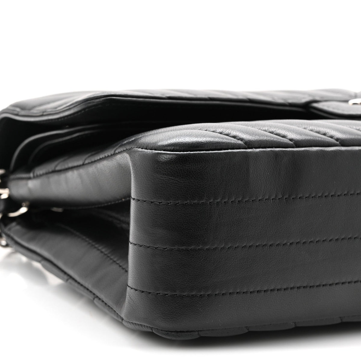 Lambskin Chevron Quilted Medium Double Flap Black
