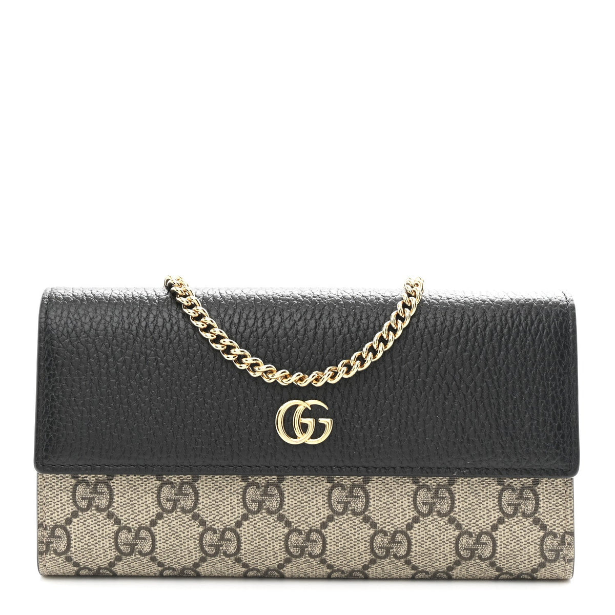 Dollar Calfskin GG Supreme Monogram Petite GG Marmont Wallet Chain Bag Black Beige Ebony