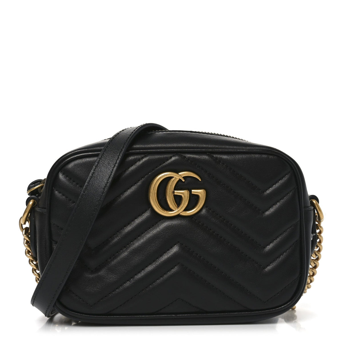 Calfskin Matelasse Mini GG Marmont Chain Shoulder Bag Black