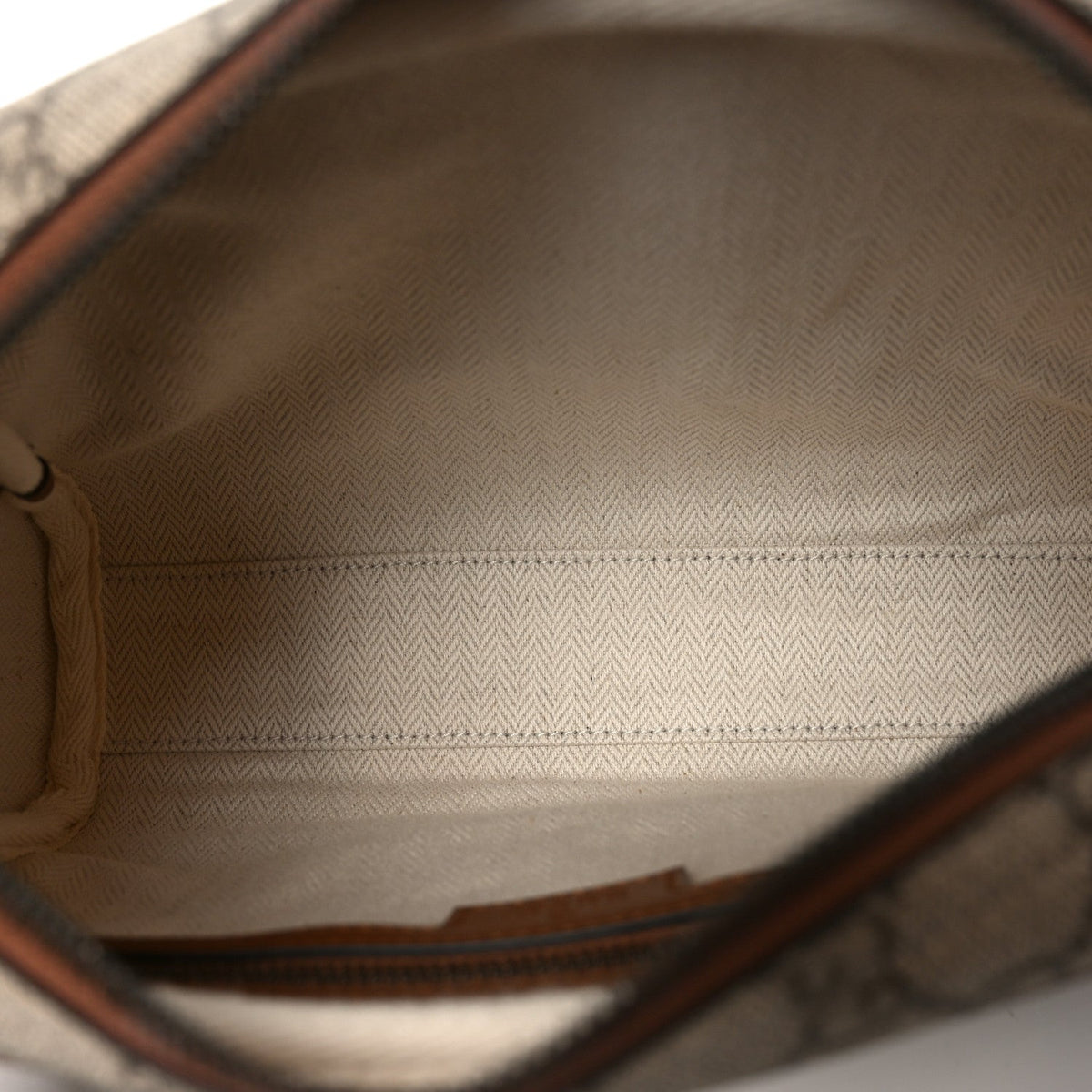 GG Supreme Monogram Textured Calfskin Emblem Small Crossbody Beige Ebony Old Sundial