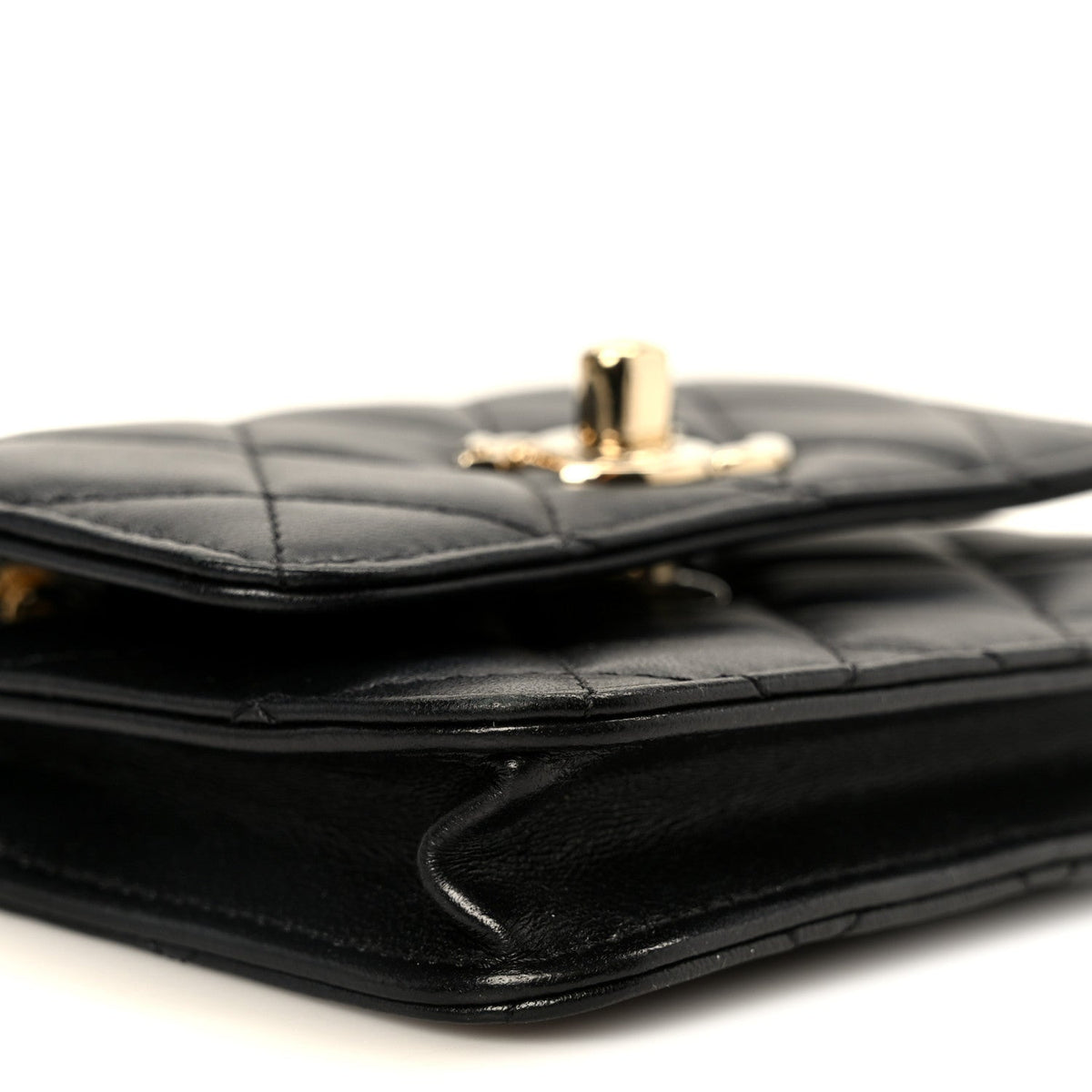 Lambskin Quilted Trendy CC Card Holder On Chain Black