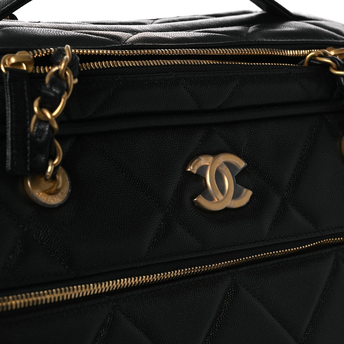 Shiny Grained Calfskin Quilted Large Travel Bowling Bag Black