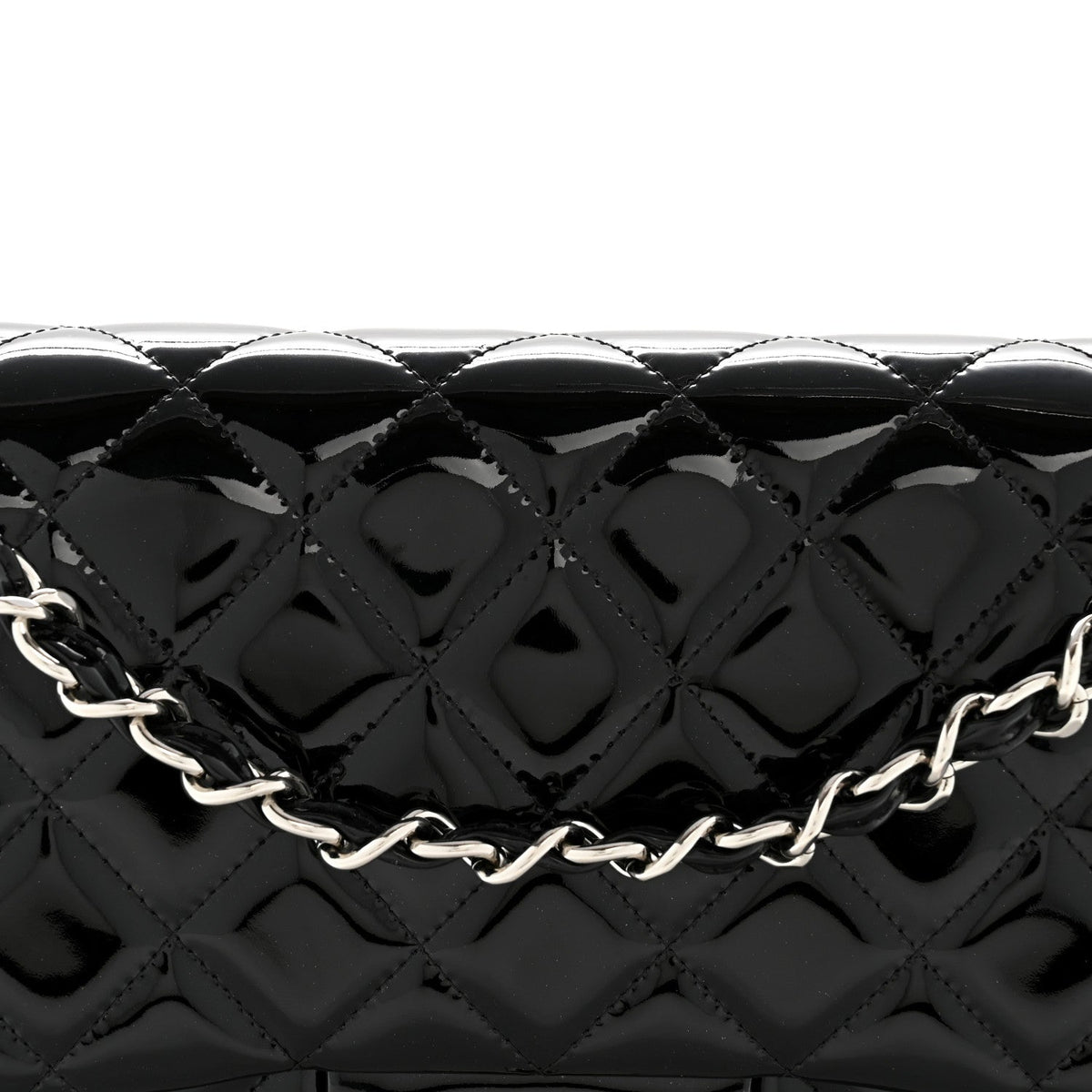 Patent Quilted Jumbo Double Flap Black
