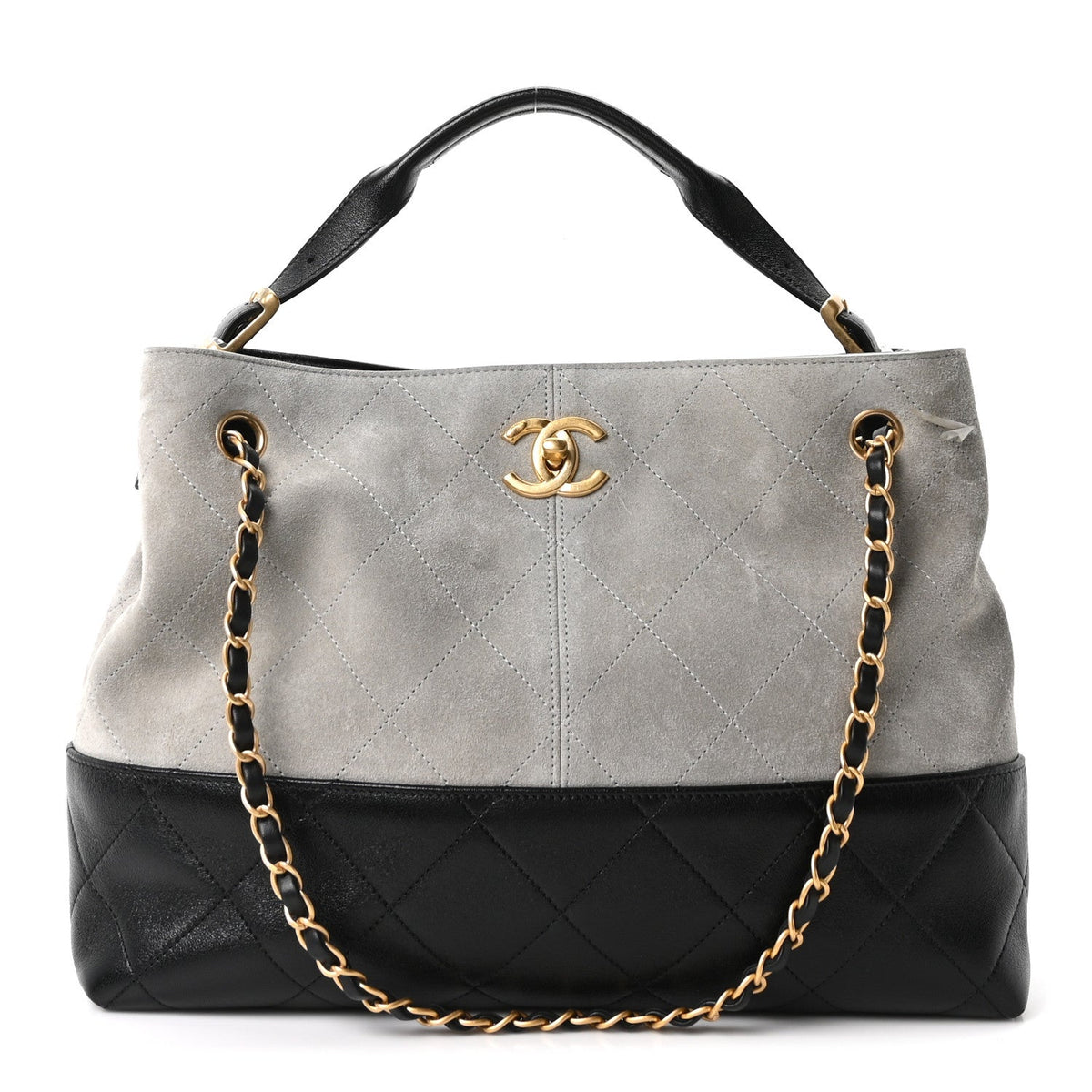 Suede Calfskin Shiny Lambskin Quilted Small Coco Base Shopping Bag Grey Black