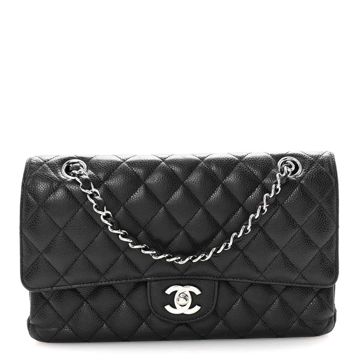 Caviar Quilted Medium Double Flap Black