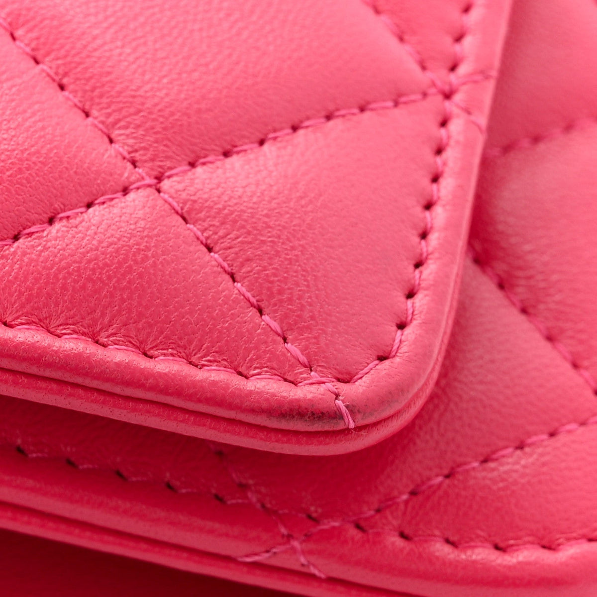 Lambskin Quilted Trendy CC Wallet On Chain WOC Dark Pink