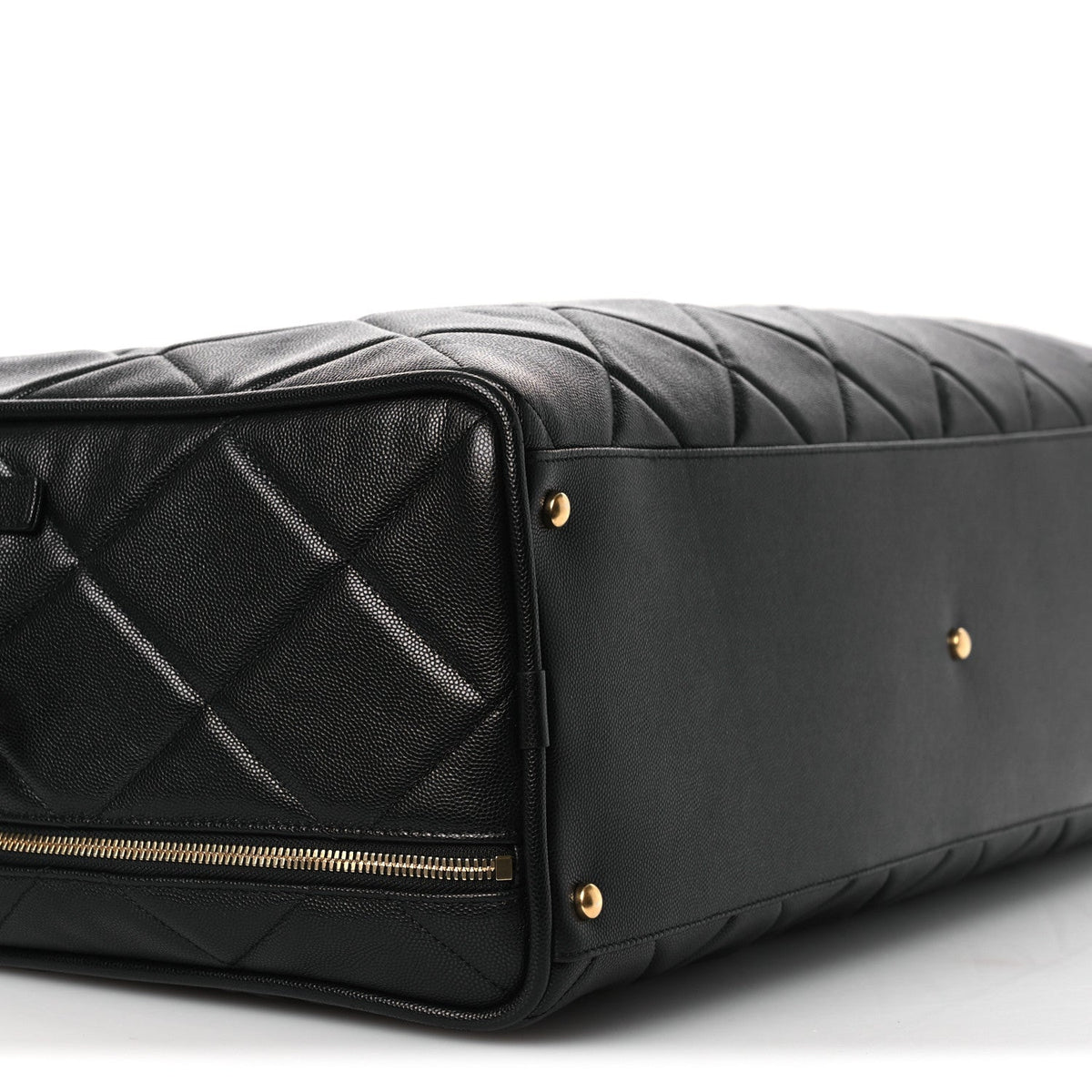 Shiny Grained Calfskin Quilted Large Travel Bowling Bag Black