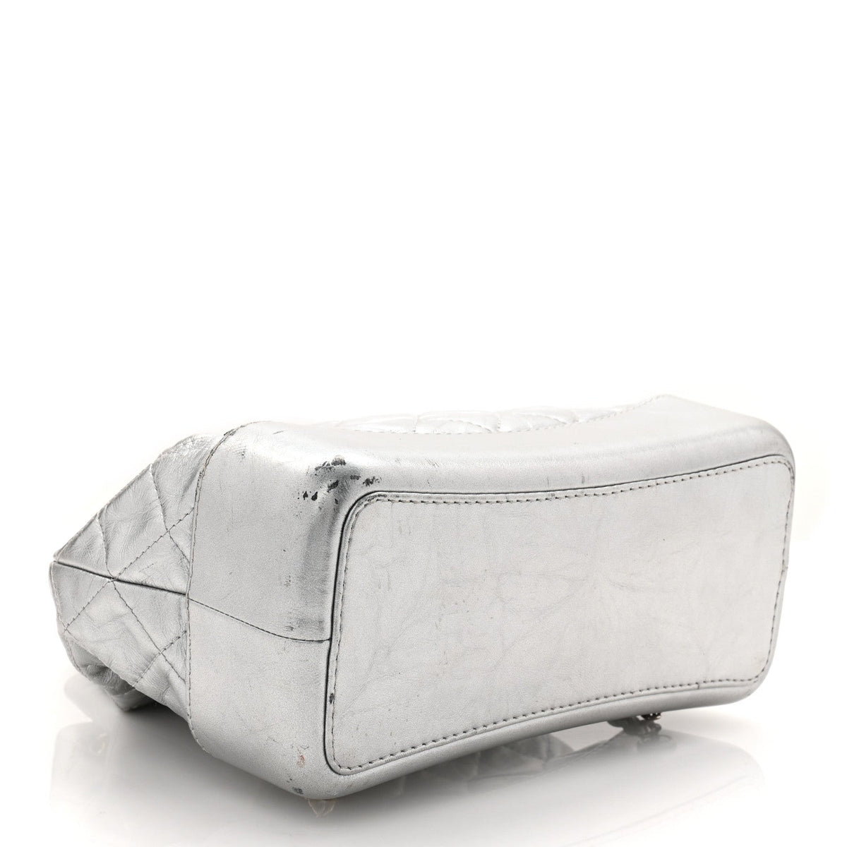 Metallic Crumpled Calfskin Quilted Small Gabrielle Backpack Silver