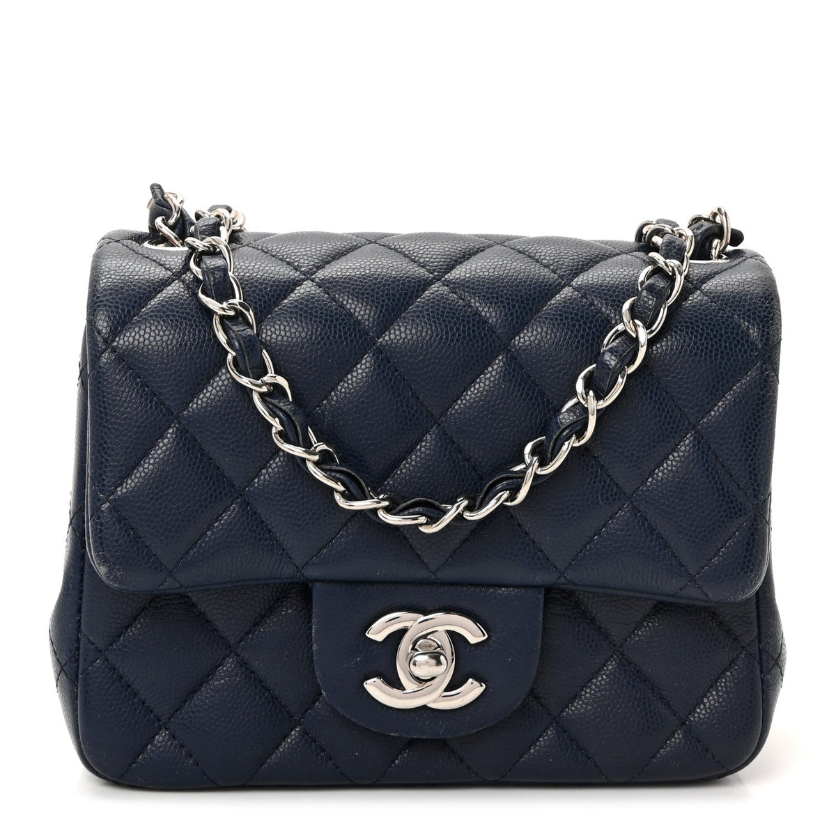 Caviar Quilted Mini Square Flap Navy