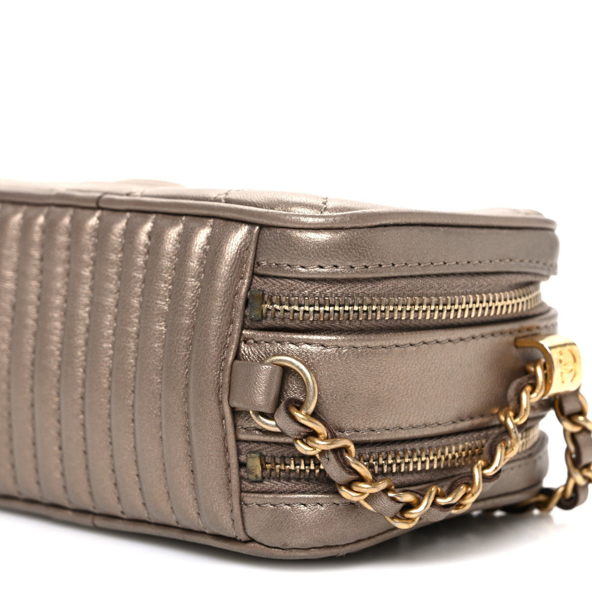 Metallic Lambskin Mini Coco Boy Camera Case Dark Gold