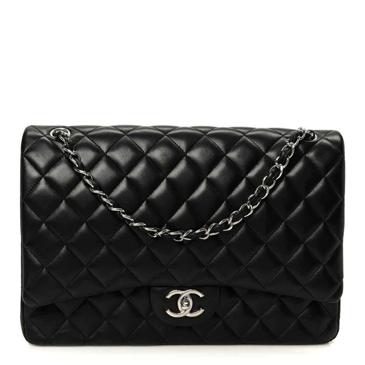 Lambskin Quilted Maxi Double Flap Black