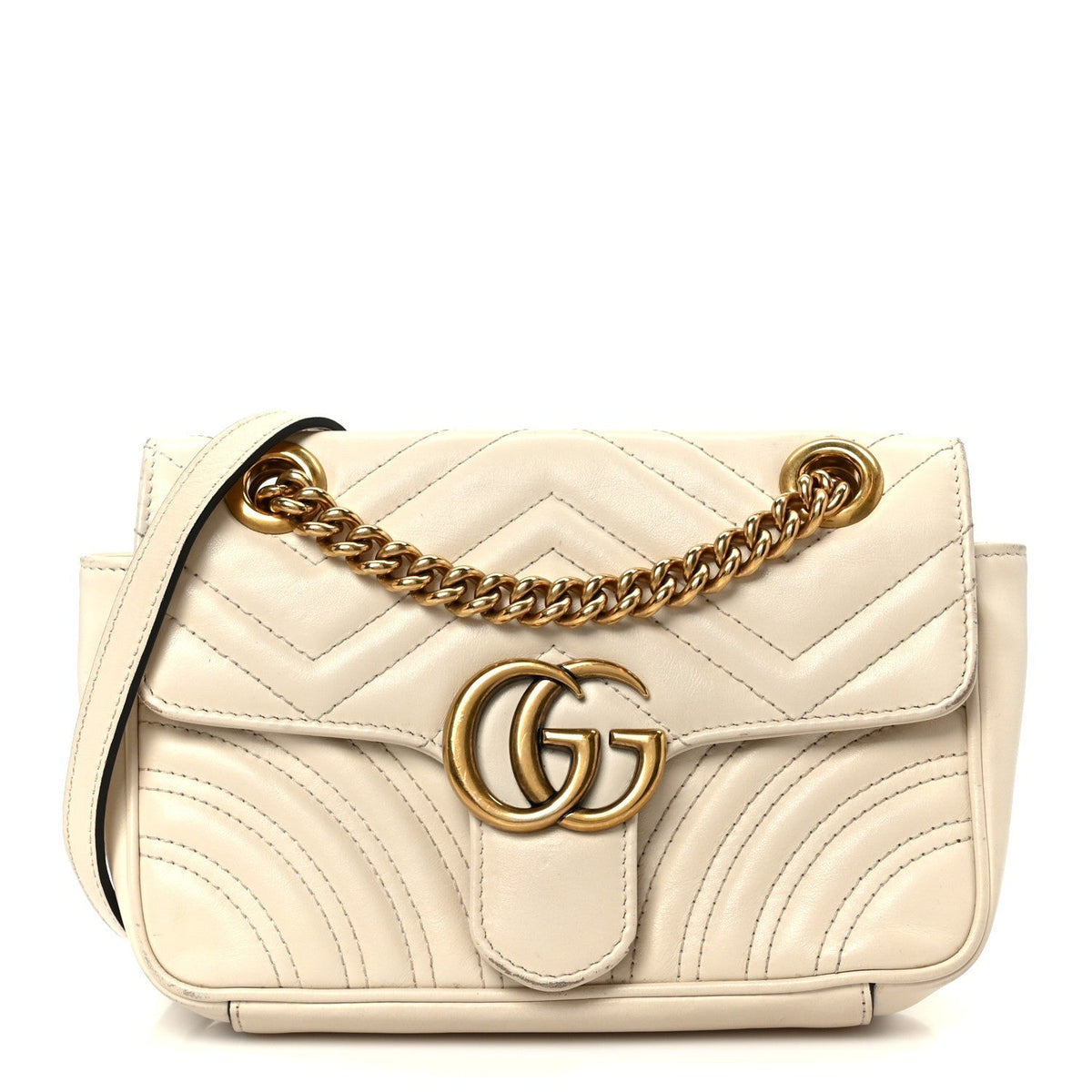 Calfskin Matelasse Mini GG Marmont Shoulder Bag White