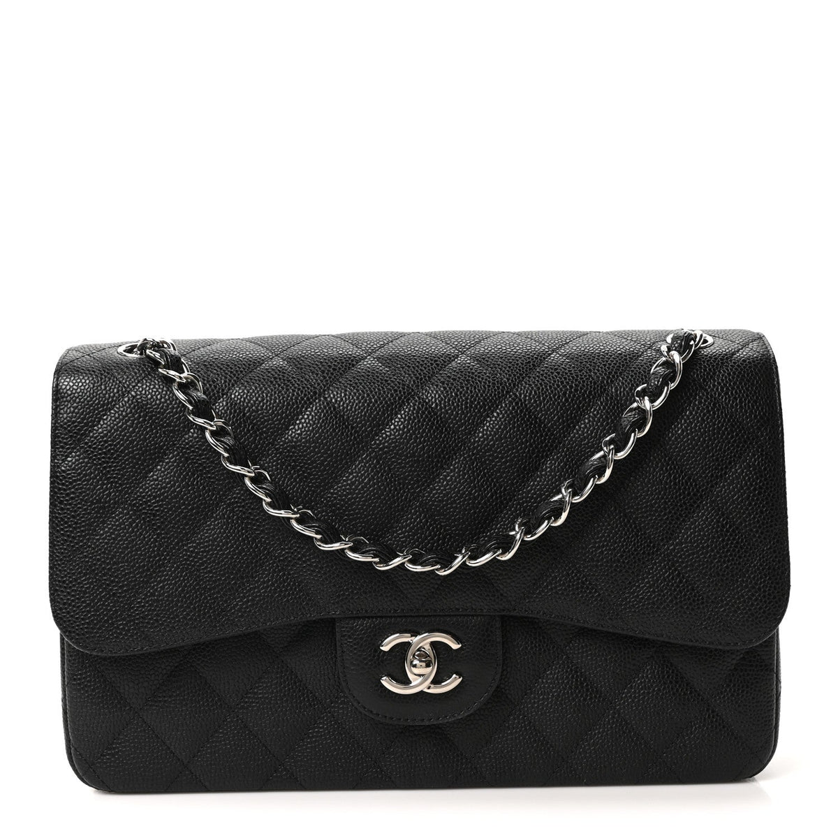 Caviar Quilted Jumbo Double Flap Black