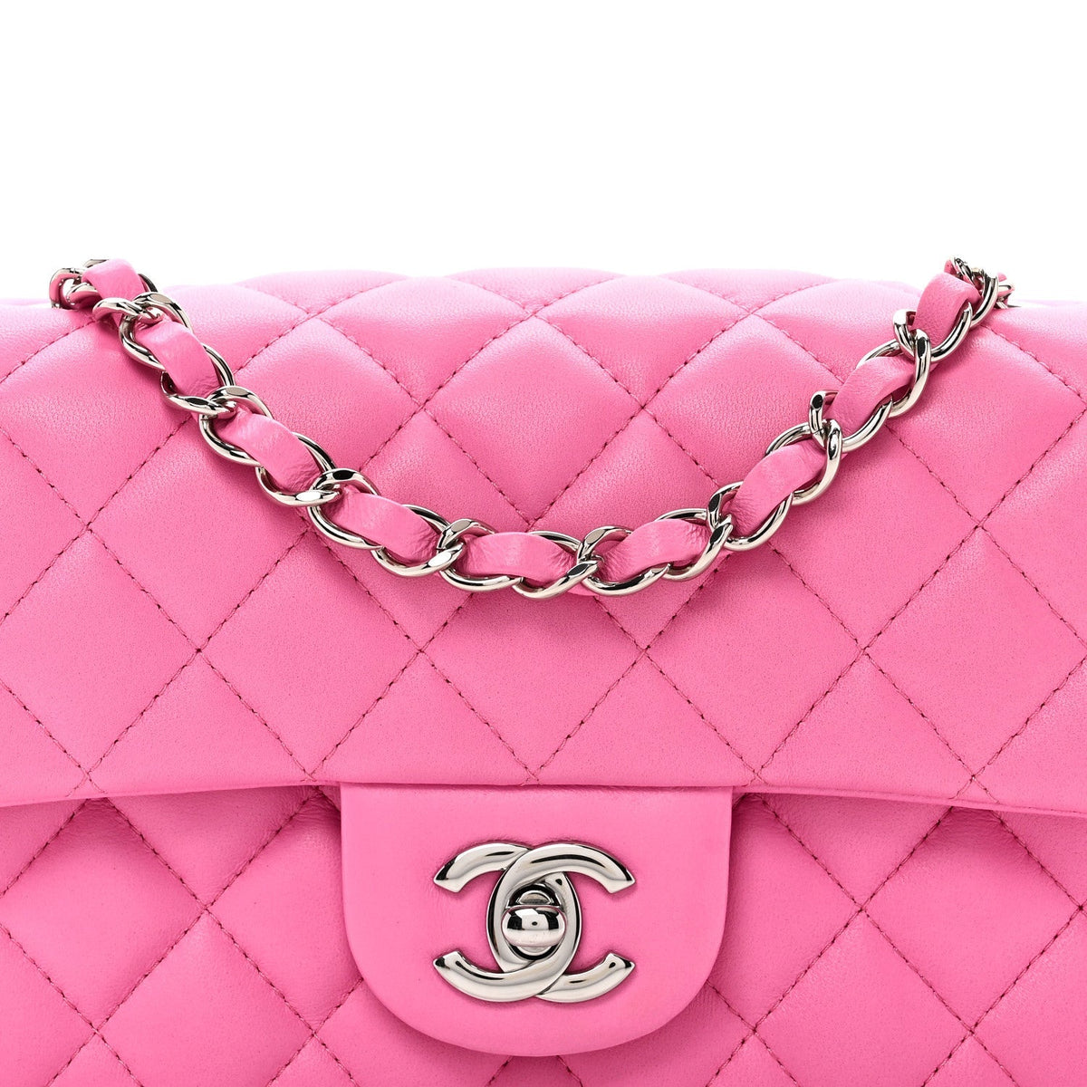 Lambskin Quilted Mini Rectangular Flap Neon Pink