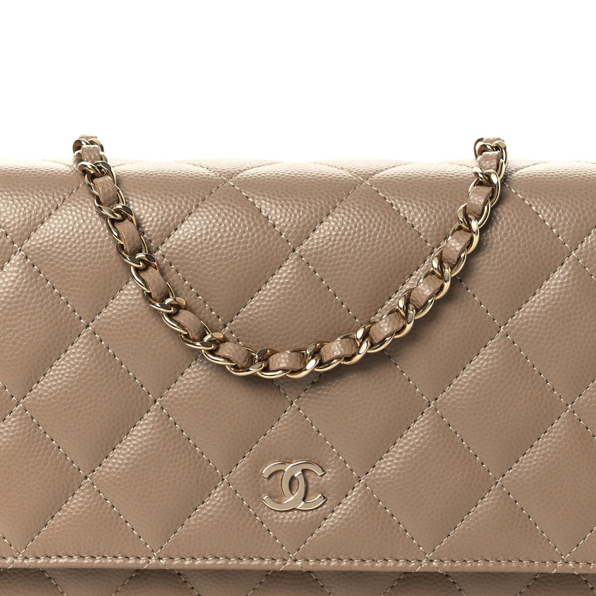 Caviar Quilted Wallet on Chain WOC Dark Beige