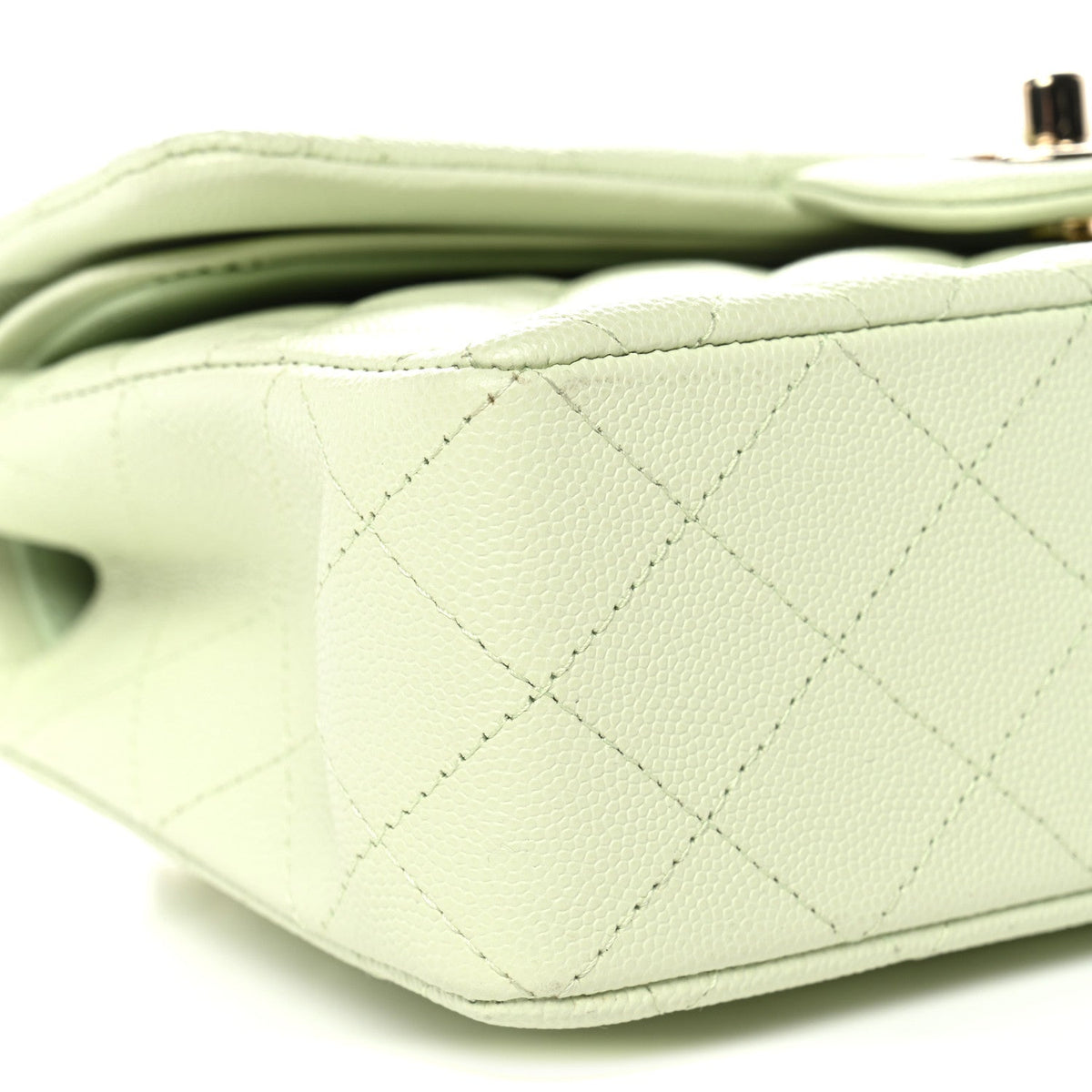 Caviar Quilted Small Double Flap Light Green