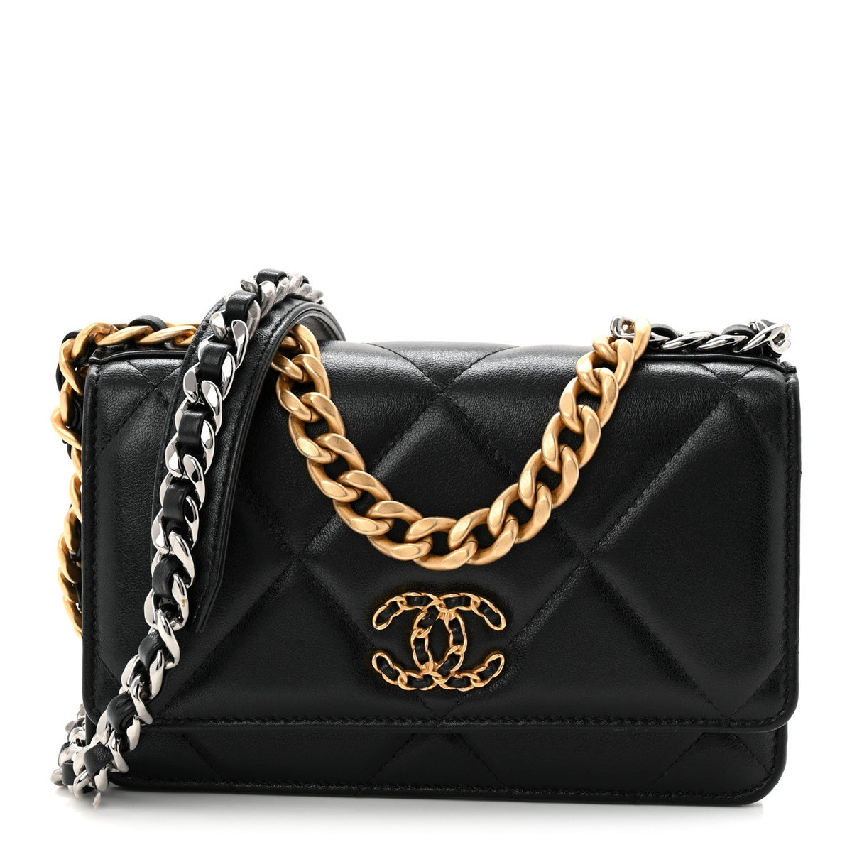 Lambskin Quilted Chanel 19 Wallet On Chain WOC Black