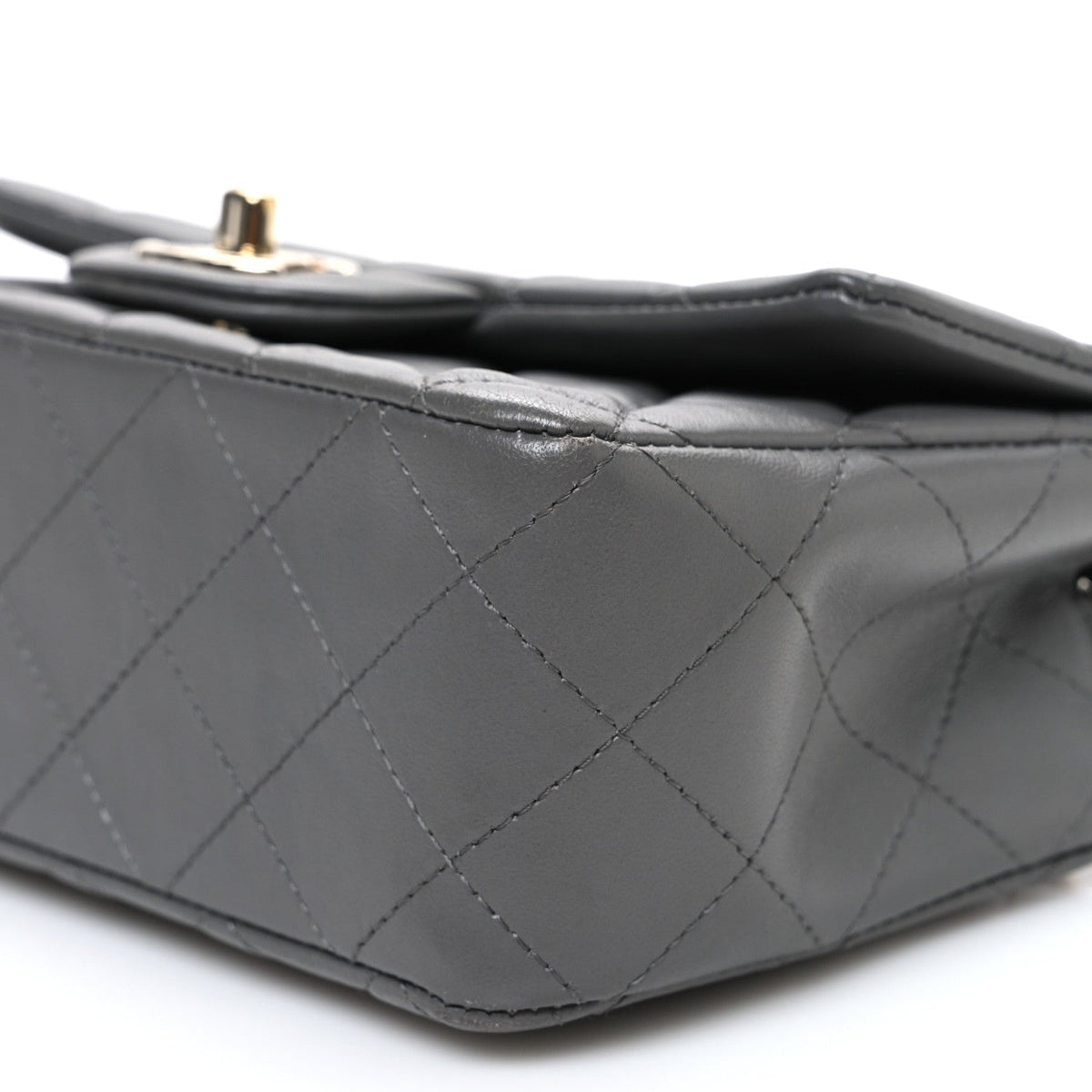 Lambskin Quilted Mini Rectangular Flap Dark Grey