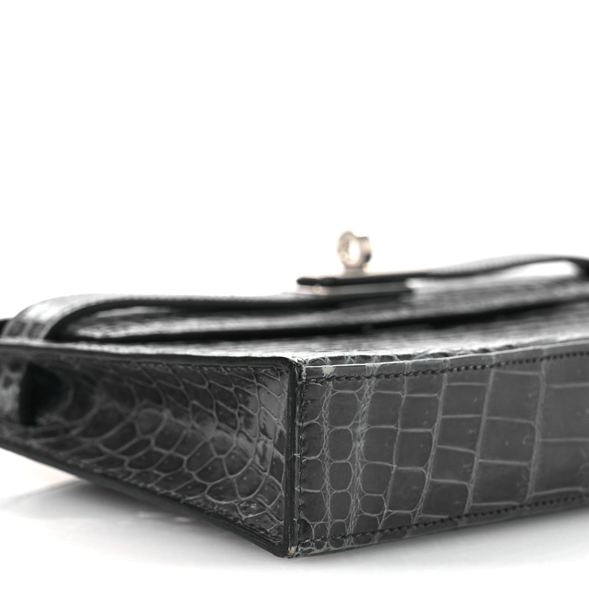 Shiny Niloticus Crocodile Kelly Elan Pochette Bleu Tempete