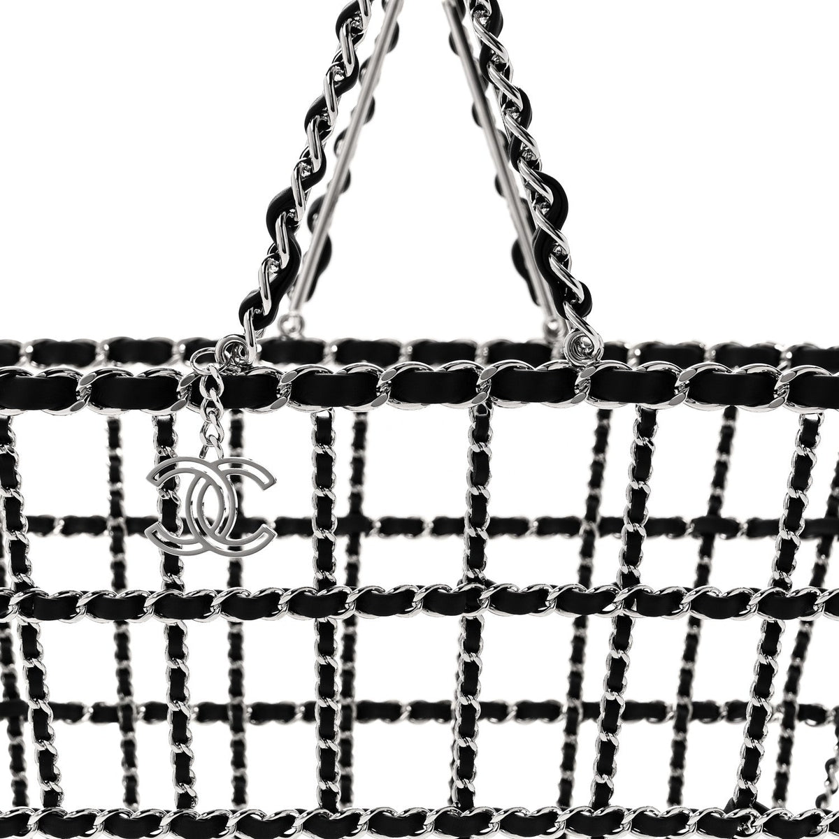 Brass Calfskin Large Grocery By Chanel Shopping Basket Silver