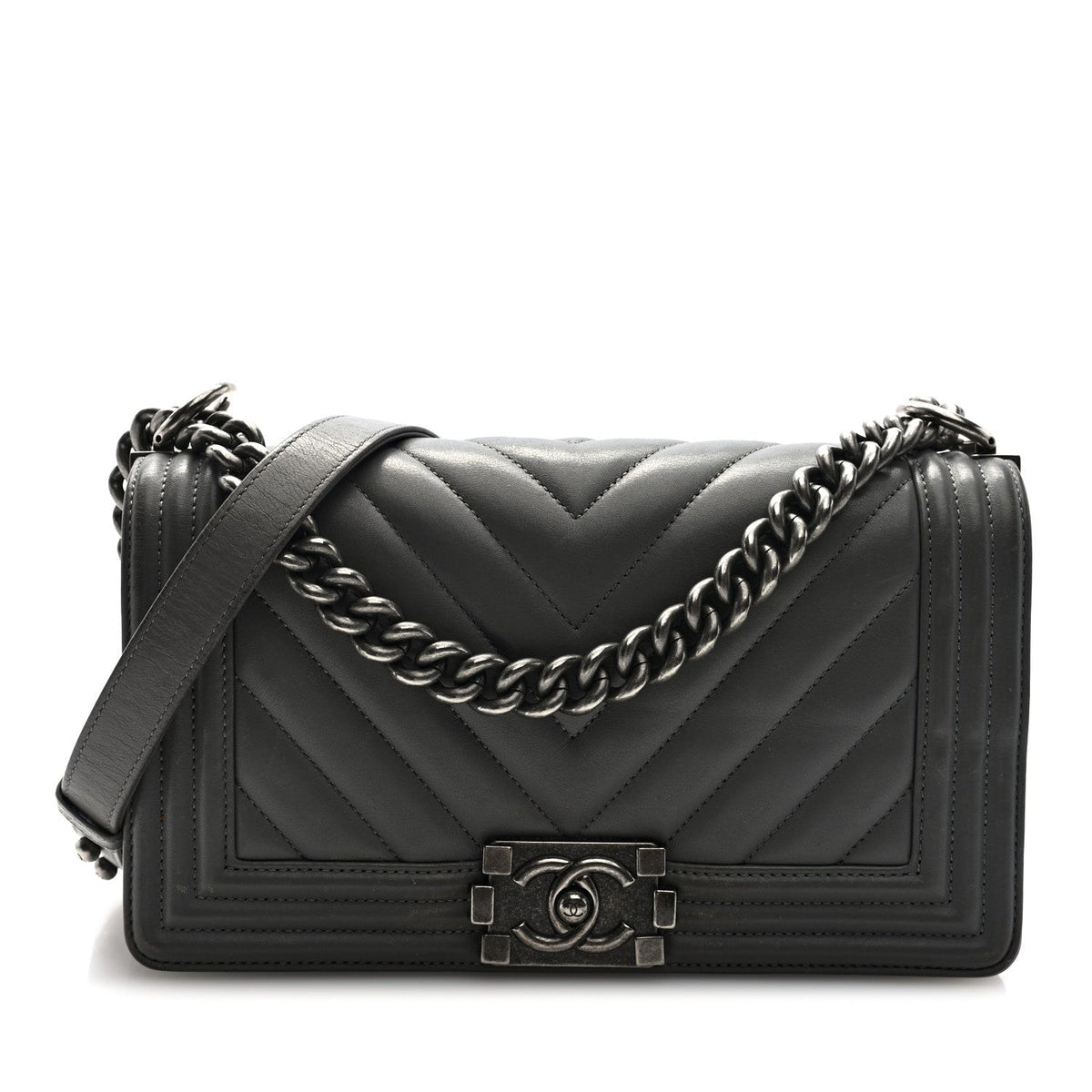 Lambskin Chevron Quilted Medium Boy Flap Grey