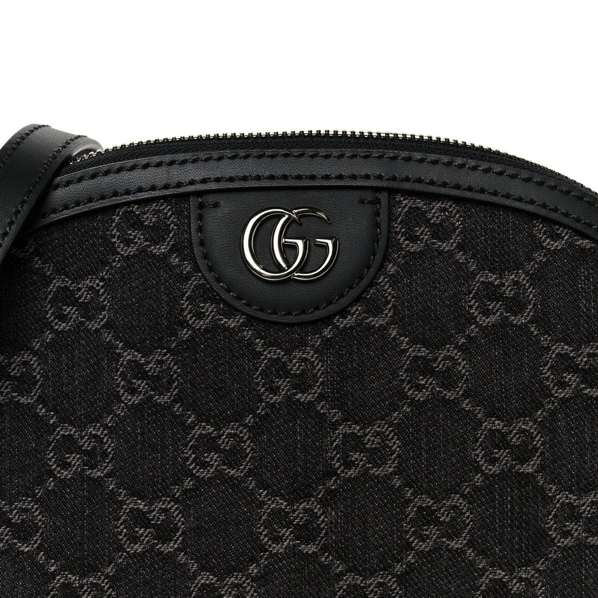 Denim Cuoio Harness GG Monogram Small Ophidia Dome Shoulder Bag Black Medium Grey