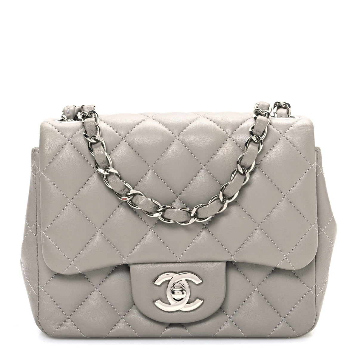 Lambskin Quilted Mini Square Flap Grey