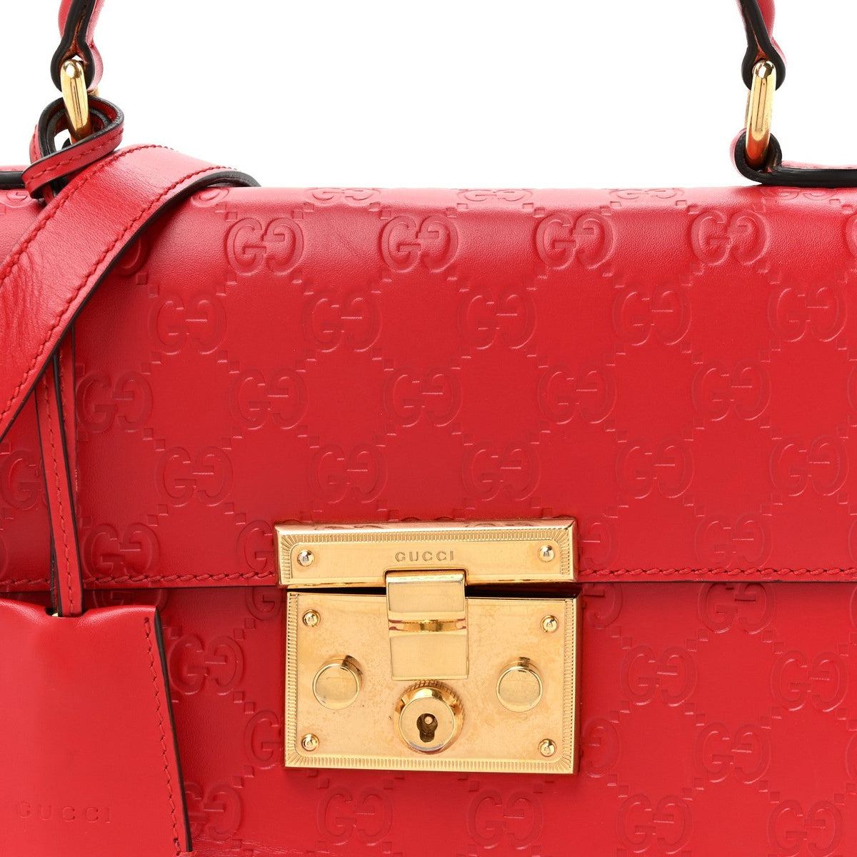 Guccissima Signature Small Padlock Top Handle Bag Hibiscus Red