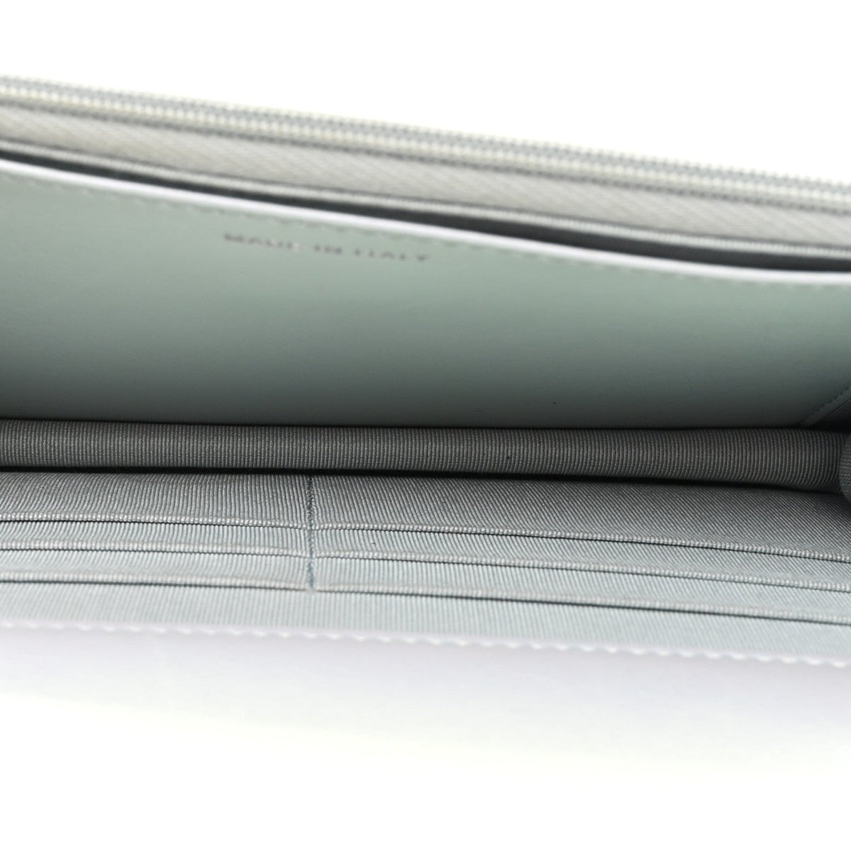 Iridescent Calfskin Quilted Wallet On Chain WOC Light Blue
