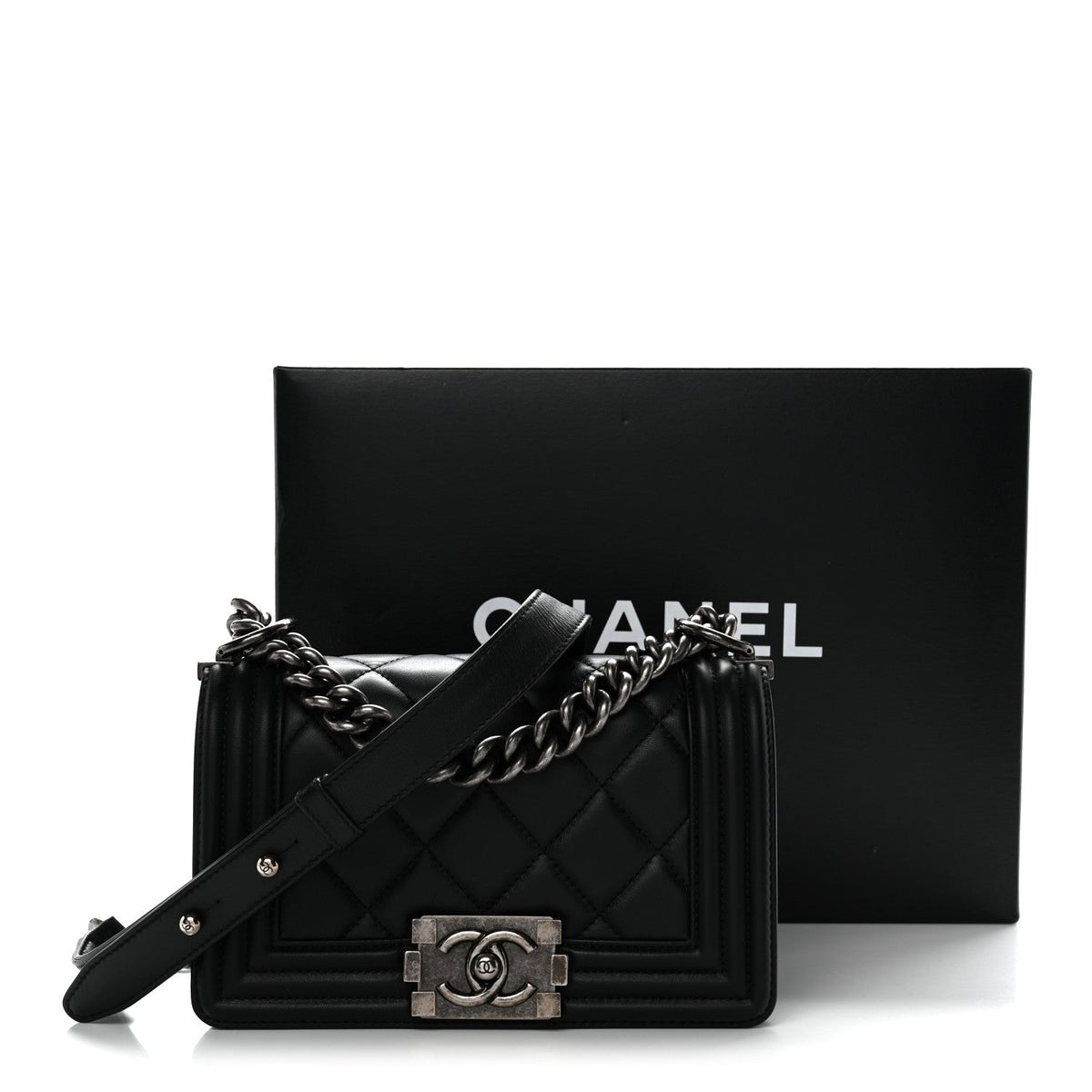 Calfskin Quilted Small Boy Flap Black