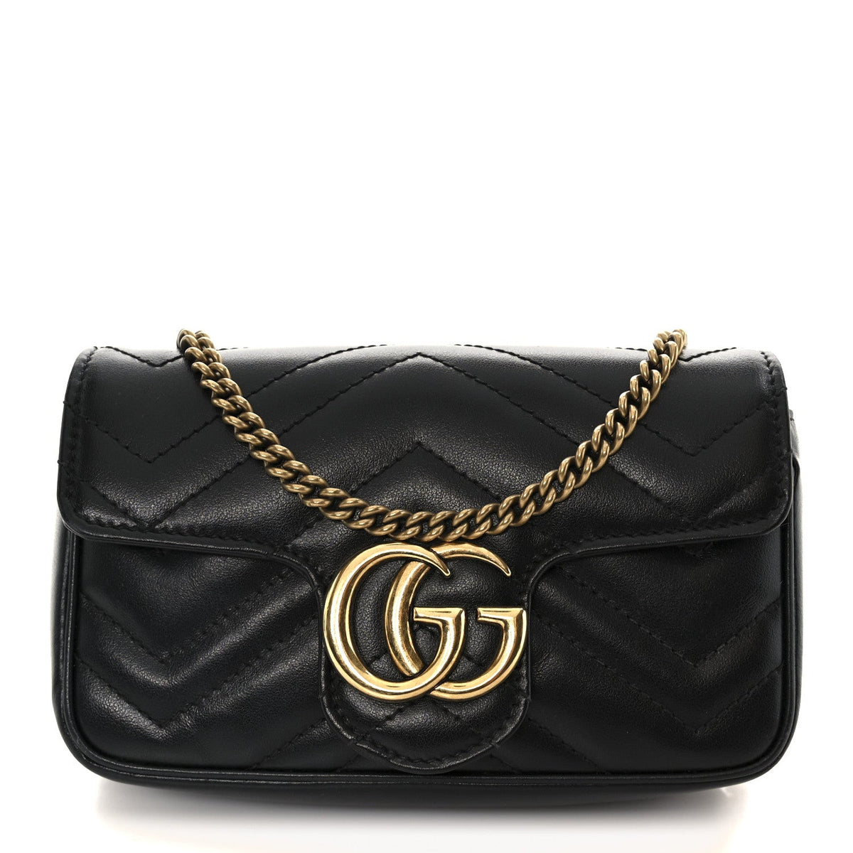 Calfskin Matelasse Super Mini GG Marmont Shoulder Bag Black