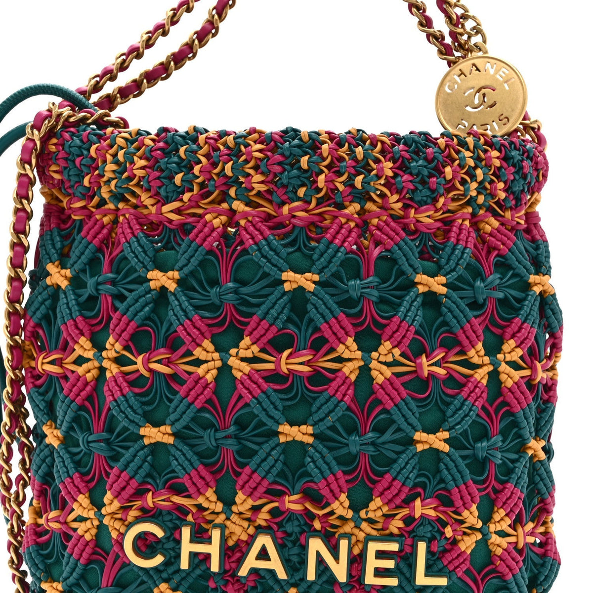 Calfskin Macrame Mini Chanel 22  Green Purple Yellow