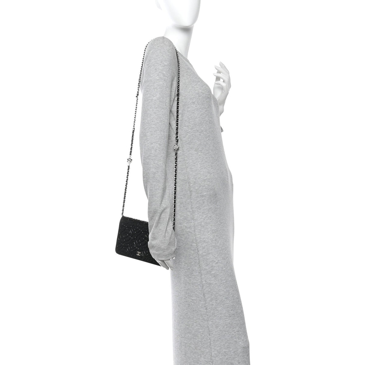 Caviar Camellia Embossed Wallet On Chain WOC Black