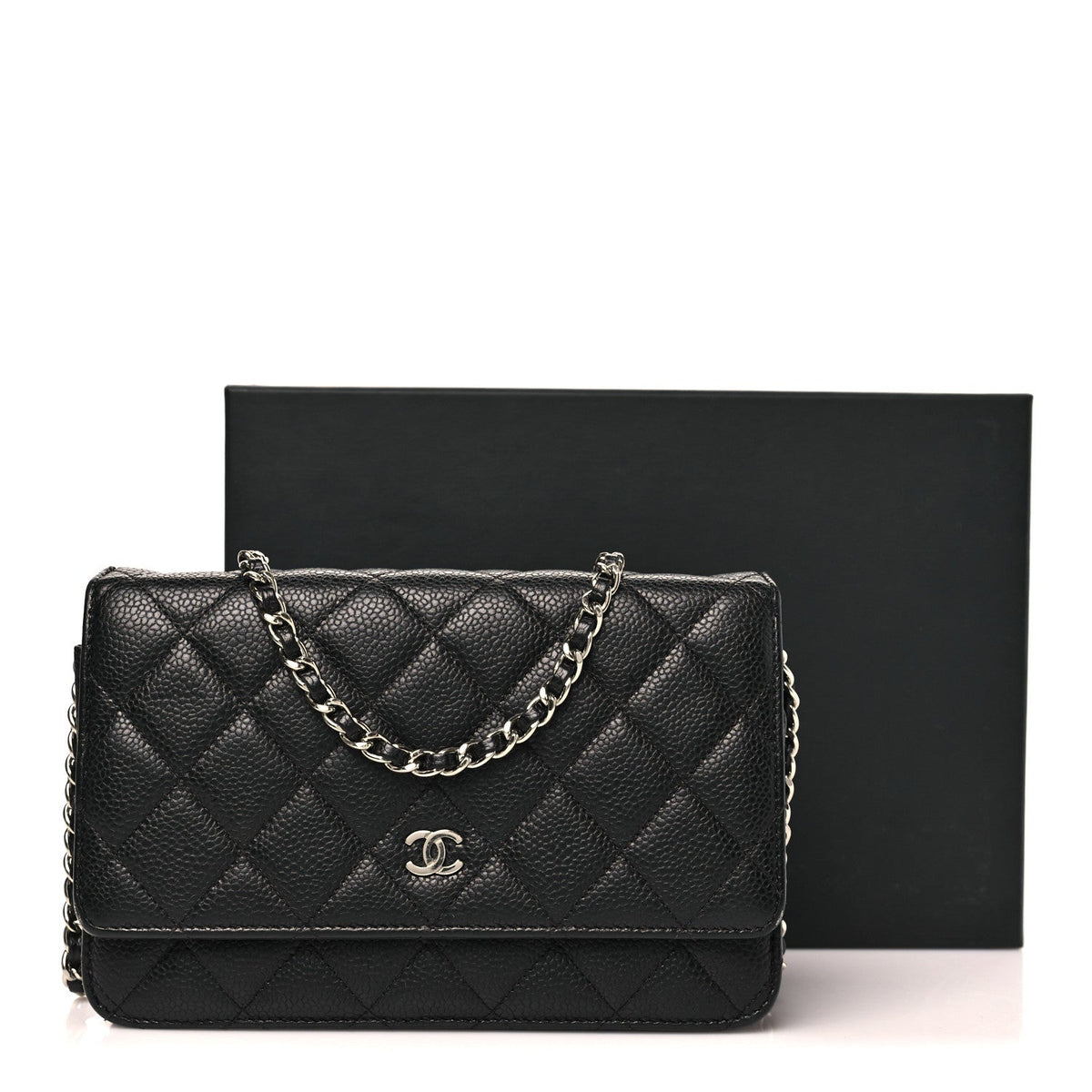 Caviar Quilted Wallet on Chain WOC Black
