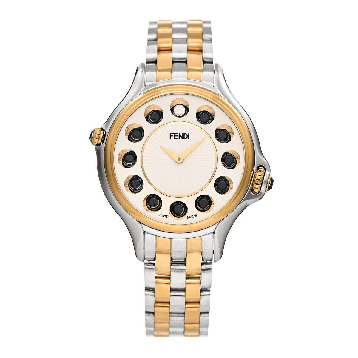 Stainless Steel Diamond Topaz 38mm Crazy Carats Two Tone Quartz Watch Silver