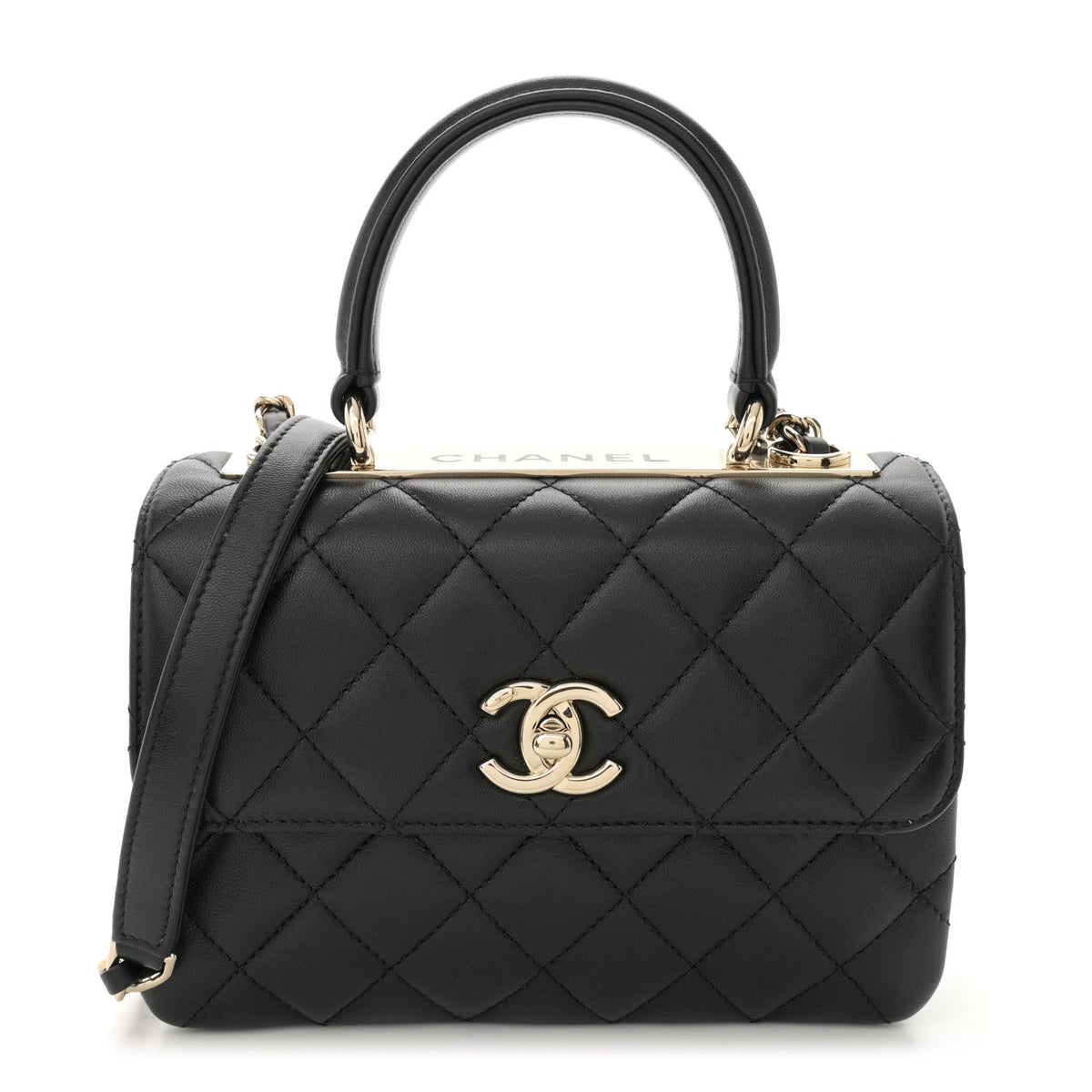 Lambskin Quilted Mini Trendy CC Dual Handle Flap Bag Black