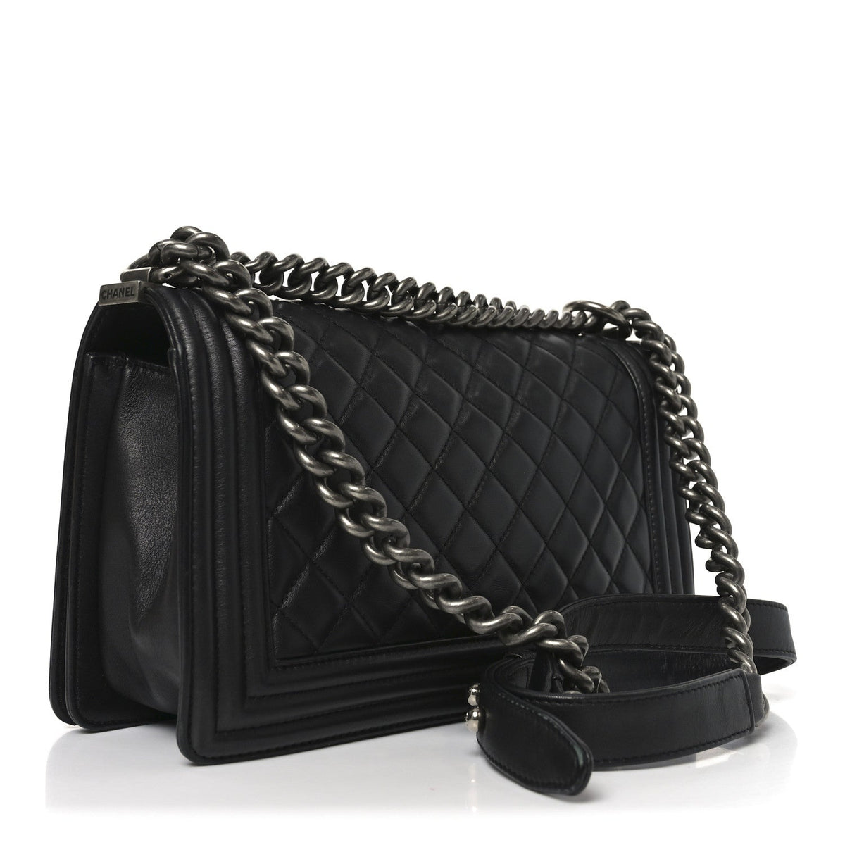 Lambskin Quilted Medium Boy Flap Dark Grey